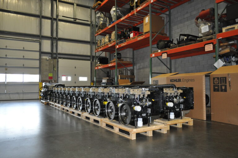 New engines on pallets in Hoovertec's warehouse