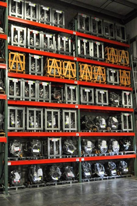 Rack of parts in storage at Hoovertec